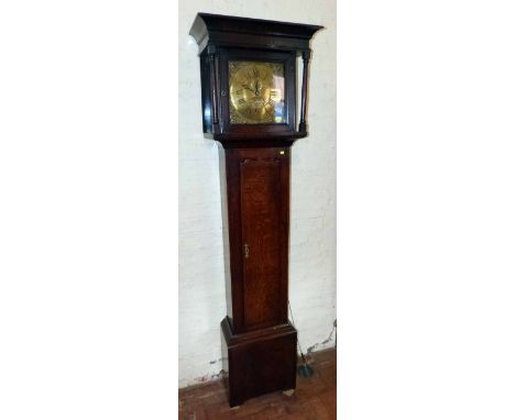 Oak brass faced longcase 30 hour clock. Condition report: see terms and conditions