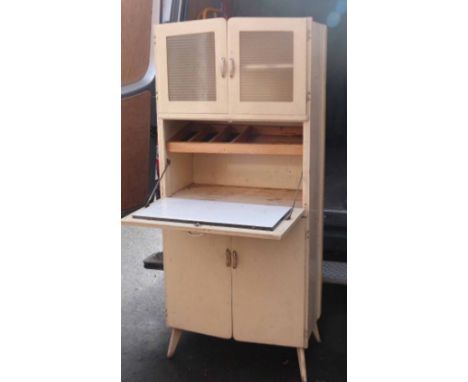 Mid 20th century "Fraydon" kitchenette with drop down enamel work surface. Condition report: see terms and conditions