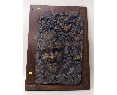 Green man ceramic plaque. Condition report: see terms and conditions