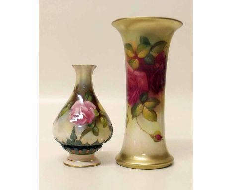 Royal Worcester spill vase signed M. Hunt and a Hadleys Worcester vase. Condition report: see terms and conditions