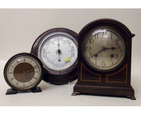 Mahogany mantle clock by Fattorini Bradford, one other mantle clock and a barometer Condition report: see terms and condition