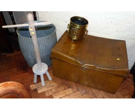 The Popular Tub dolly tub, dolly peg, tin trunk and brass jardinier. Condition report: see terms and conditions