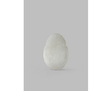 A CHINESE WHITE JADE OVAL PLAQUE QING DYNASTY OR LATER Carved in shallow relief with an official pointing at the sun accompan