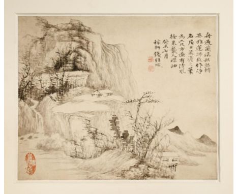 A PAIR OF CHINESE PAINTINGS ON PAPER BY QIAN WEICHENG (1720-1772) 18TH CENTURY Depicting rocky landscape scenes, each with an