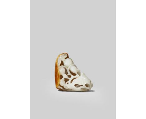A CHINESE WHITE JADE CARVING OF A GROUP OF BOTTLE GOURDS PROBABLY LATE QING DYNASTY Carved in relief with three gourds and a 