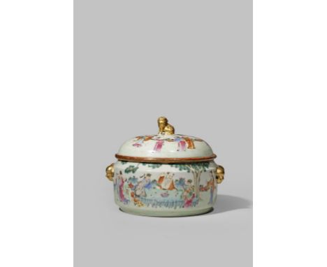 A CHINESE FAMILLE ROSE BAXIAN BOWL, COVER AND LINER IRON-RED SIX CHARACTER JIAQING MARK AND OF THE PERIOD 1796-1820 Decorated