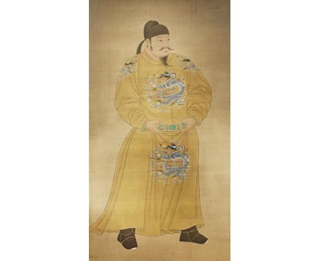 A CHINESE PORTRAIT ON SILK OF THE TANG TAIZONG EMPEROR PROBABLY QING DYNASTY After the original painting in the National Pala