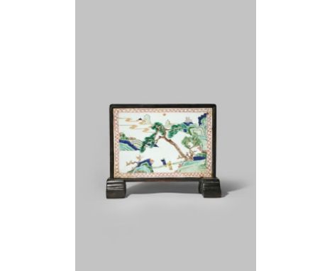 A CHINESE FAMILLE VERTE DOUBLE-SIDED TILE KANGXI 1662-1722 Painted to one side with a scene from the Romance of the Western C