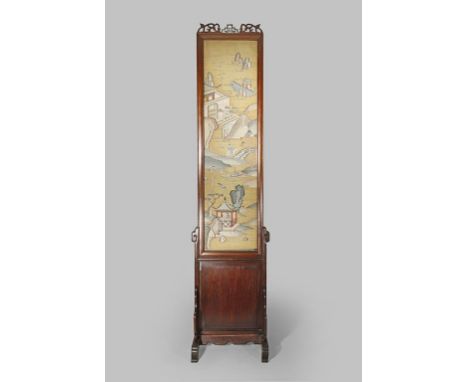 A CHINESE KESI TWO-SIDED PANEL MOUNTED AS A SCREEN QING DYNASTY Depicting figures playing chess, one in a sampan, another rid