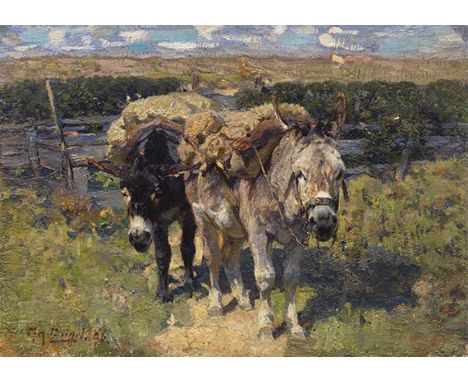 Heinrich von Zügel     1850 Murrhardt - 1941 München Zwei Esel. 1896. Öl auf Leinwand.  Links unten signiert und datiert. 63 
