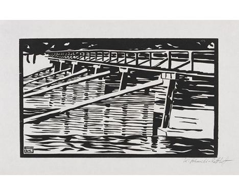 Karl Schmidt-Rottluff     1884 Rottluff bei Chemnitz - 1976 Berlin Die Holzbrücke. 1905. Holzschnitt.  Gerlinger 05-10. Signi