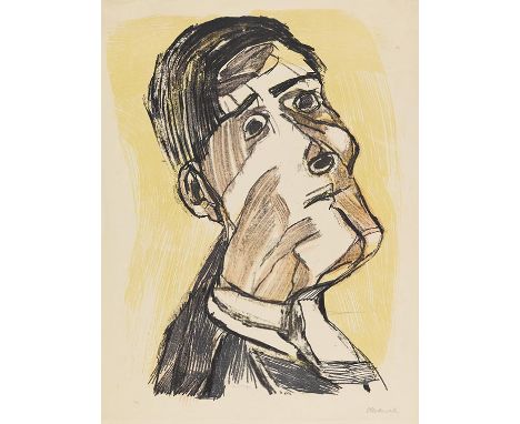 Oskar Kokoschka     1886 Pöchlarn/Niederösterreich - 1980 Montreux Selbstbildnis von zwei Seiten. 1923. Farblithografie.  Win