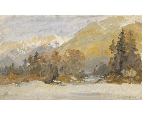 Edward Theodore Compton     1849 London - 1921 Feldafing Herbstliche Voralpenlandschaft (Studie). Um 1890-1900. Öl auf Leinwa