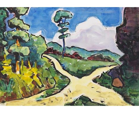 Karl Schmidt-Rottluff     1884 Rottluff bei Chemnitz - 1976 Berlin Kreuzweg am Taunus. 1963. Aquarell und Tuschpinsel.  Recht