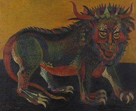 Josef Scharl     1896 München - 1954 New York Apokalyptisches Tier (Apocalyptic Beast). 1938. Öl auf Leinwand.  Firmenich/Luk