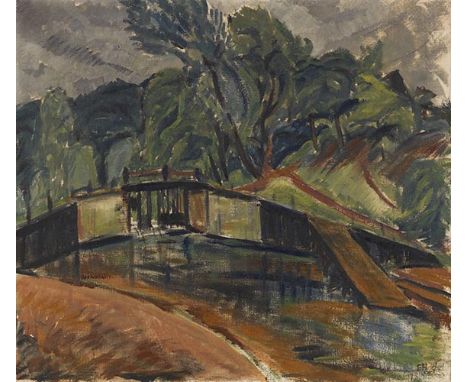 Erich Heckel     1883 Döbeln/Sachsen - 1970 Radolfzell/Bodensee Schleuse. 1913. Öl auf Leinwand.  Hüneke 1913-34. Vogt 1913-5