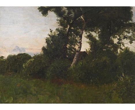 Otto Modersohn     1865 Soest - 1943 Fischerhude Sommerabend. Um 1886. Öl auf Leinwand, kaschiert auf Malpappe.  41 x 55 cm (