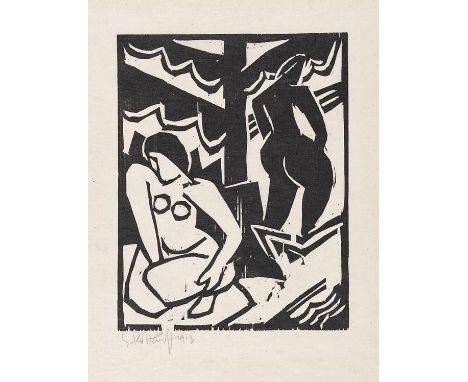 Karl Schmidt-Rottluff     1884 Rottluff bei Chemnitz - 1976 Berlin Akte unter Baum. 1913. Holzschnitt.  Schapire 110. Signier