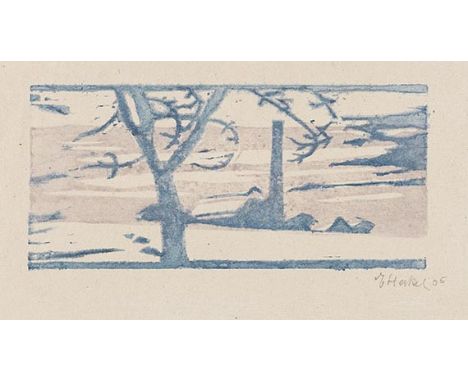Erich Heckel     1883 Döbeln/Sachsen - 1970 Radolfzell/Bodensee Winterlandschaft. 1906. Farbholzschnitt.  Ebner/Gabelmann 104