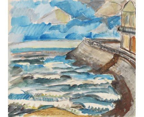 Erich Heckel     1883 Döbeln/Sachsen - 1970 Radolfzell/Bodensee Meer bei Ostende. 1916. Tusche und Aquarell über Kohle.  Am r