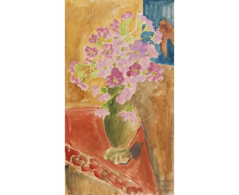 Erich Heckel     1883 Döbeln/Sachsen - 1970 Radolfzell/Bodensee Primelstrauß. 1922. Aquarell über schwarzer Kreide.  Rechts u