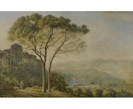 Jacob Philipp Hackert     1737 Prenzlau - 1807 Florenz Berglandschaft mit Pinien. 1770-75. Aquarell und Feder über Bleistift.