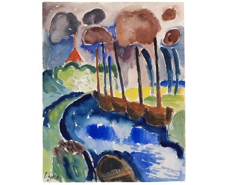 Karl Schmidt-Rottluff     1884 Rottluff bei Chemnitz - 1976 Berlin Kanal. 1921. Aquarell und Tuschfeder.  Links unten signier