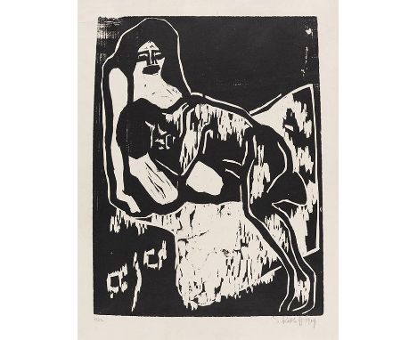 Karl Schmidt-Rottluff     1884 Rottluff bei Chemnitz - 1976 Berlin Liebespaar. 1909. Holzschnitt.  Schapire H 25. Signiert un