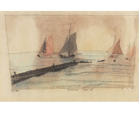 Lyonel Feininger     1871 New York - 1956 New York Heimkehrende Fischer III. 1925. Aquarell und Tuschfederzeichnung.  Links u