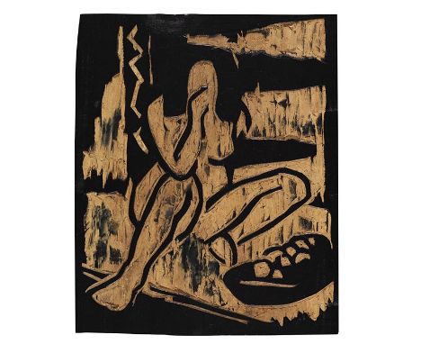 Karl Schmidt-Rottluff     1884 Rottluff bei Chemnitz - 1976 Berlin Doppelseitiger Holzstock: Liegendes Mädchen. Akt mit Obsts