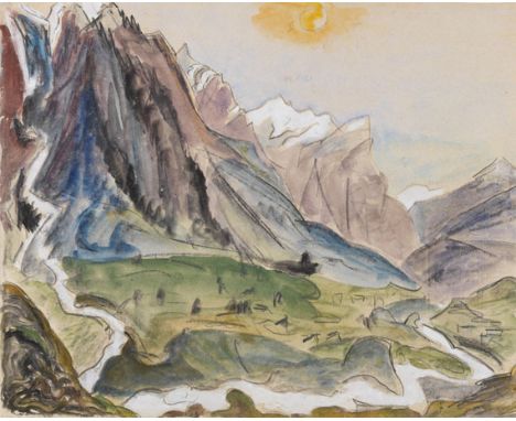 Erich Heckel     1883 Döbeln/Sachsen - 1970 Radolfzell/Bodensee Bergwasser. 1925. Aquarell und Gouache über Zimmermannsbleist