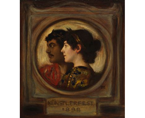 Franz von Stuck     1863 Tettenweis - 1928 München Franz und Mary Stuck – Künstlerfest. 1898. Öl auf Papier, kaschiert auf Ho