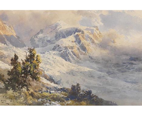 Edward Theodore Compton     1849 London - 1921 Feldafing Piz Roseg - Tschiervagletscher. 1900-1910. Aquarell.  Links unten mo