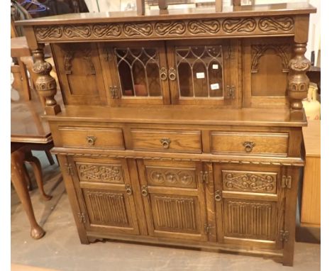 Wood Brothers Furniture medium oak court cupboard with lead glazed doors 137 x 47 x 136 cm H CONDITION REPORT: Possibly mid 2