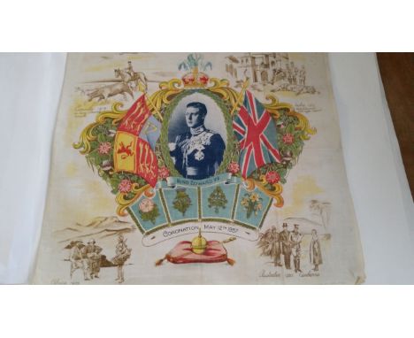 ROYALTY, colour cotton panel, King Edward VIII - Coronation, May 12th 1937, with central portrait and four sepia commonwealth