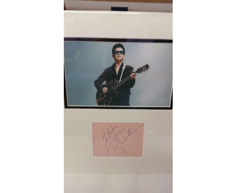 POP MUSIC, signed album page (4.25 x 3.25) by Roy Orbison, overmounted beneath colour photo, half-length playing guitar, 12 x