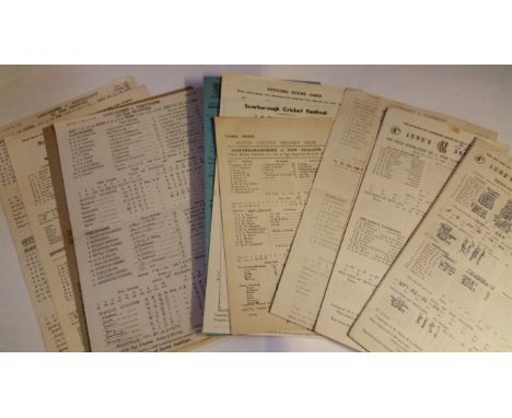 CRICKET, scorecards, 1950s onwards, inc. mainly touring sides v counties, World Cup (not England) etc., slight duplication, F