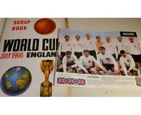 FOOTBALL, selection, 1966 World Cup scrapbook with loose cuttings, 1970 England poster (Spanish MG cheese issue), G to EX, Qt