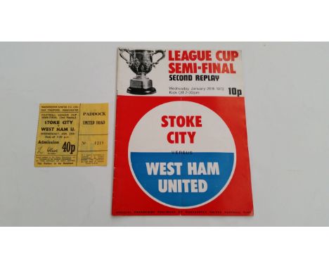 FOOTBALL, programme and ticket, Stoke City v West Ham United, 26th Jan 1972, League Cup semi-final 2nd replay played at Old T