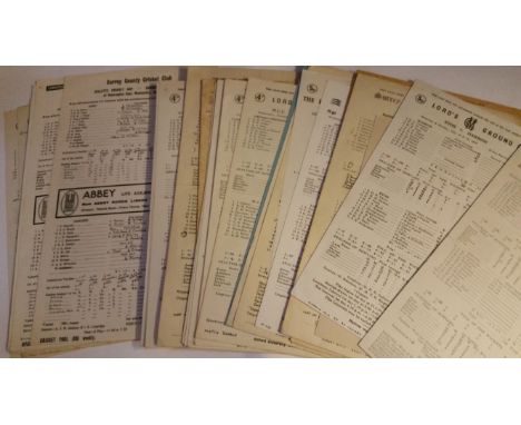 CRICKET, scorecards, mainly 1960s onwards (a few earlier), inc. county matches, cup matches (some finals), representative, Un