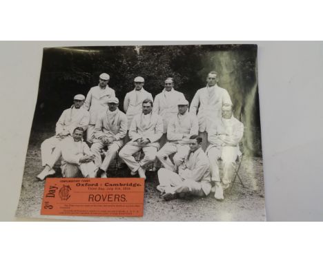 CRICKET, original ticket for Oxford v Cambridge, 1919, at Lords, with repro photo of Cambridge team, VG, 2