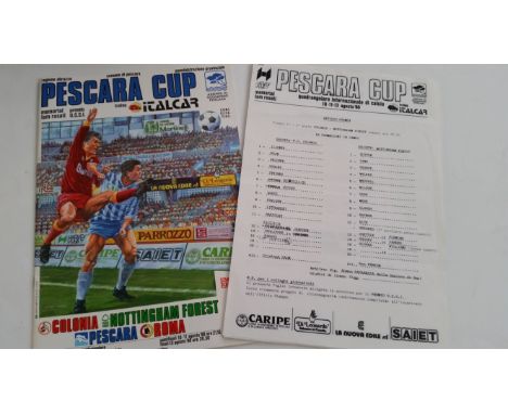 FOOTBALL, Nottingham Forest, programme for Pescara Cup played in Italy 1988, together with four team sheets etc., G to VG, 6