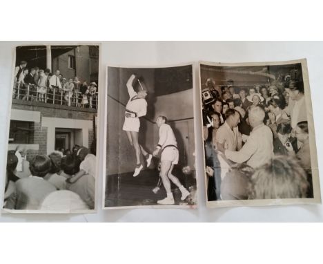 CRICKET, press photos, Australia, showing Hassett in action (4), in group of fans (2), panoramic of 1953 Ashes run-out signin