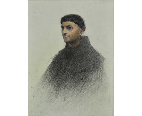 Eugène Burnand (Swiss 1850-1921) pastel portrait of a Friar, signed, 47cm x 36cm, in glazed gilt frame