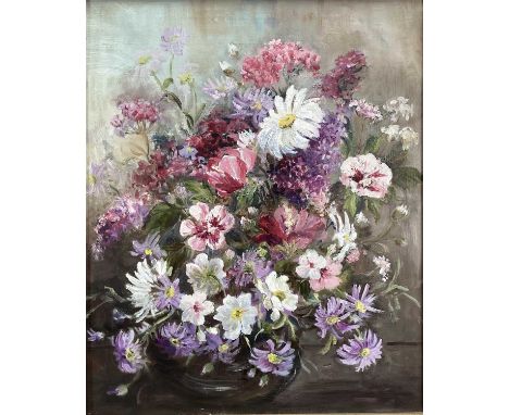 English School, mid 20th century, oil on canvas - Still life of Flowers, 55cm x 45cm, in gilt frame