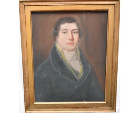 English School, 19th century, pair of pastels on paper - Portrait of a Lady and Gentleman, 61cm x 48cm, in glazed gilt frames
