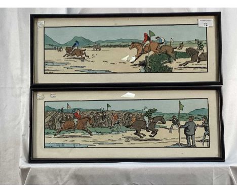 Jack Butler Yeats - The Start, and The Finish (Strand Races), a pair of 20th century hand-coloured woodcuts, published by the