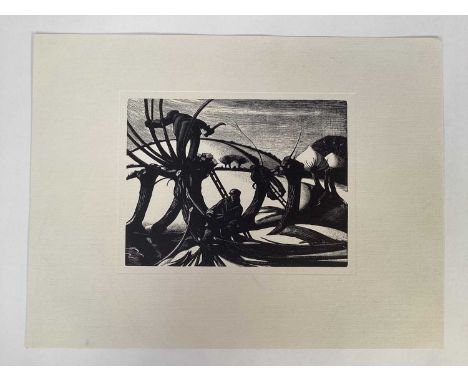 After Clare Leighton, black and white print - February, Lopping, unframed, sheet 28cm x 37cm