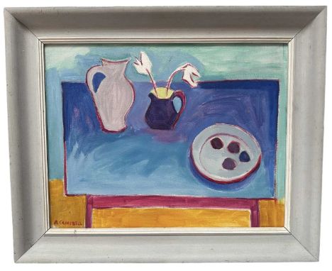 Adrian Campbell (1924-2019) oil on canvas - Still Life, signed, titled and dated March '87 verso, 36cm x 46cm, in painted fra