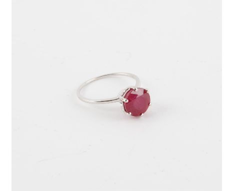 Ruby ring, round cut ruby weighing an estimated 3.66 carats, six claw set in 9 ct white gold, ring size QCondition Report:  G